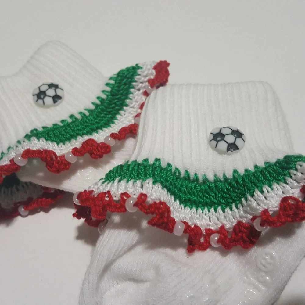 Handmade Crocheted Italy Soccer Socks-Size 0-6 M